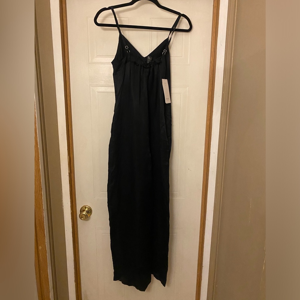 Athleta Black Satin Wide Leg Calm Cool Romper/Jumpsuit - Picture 4 of 6